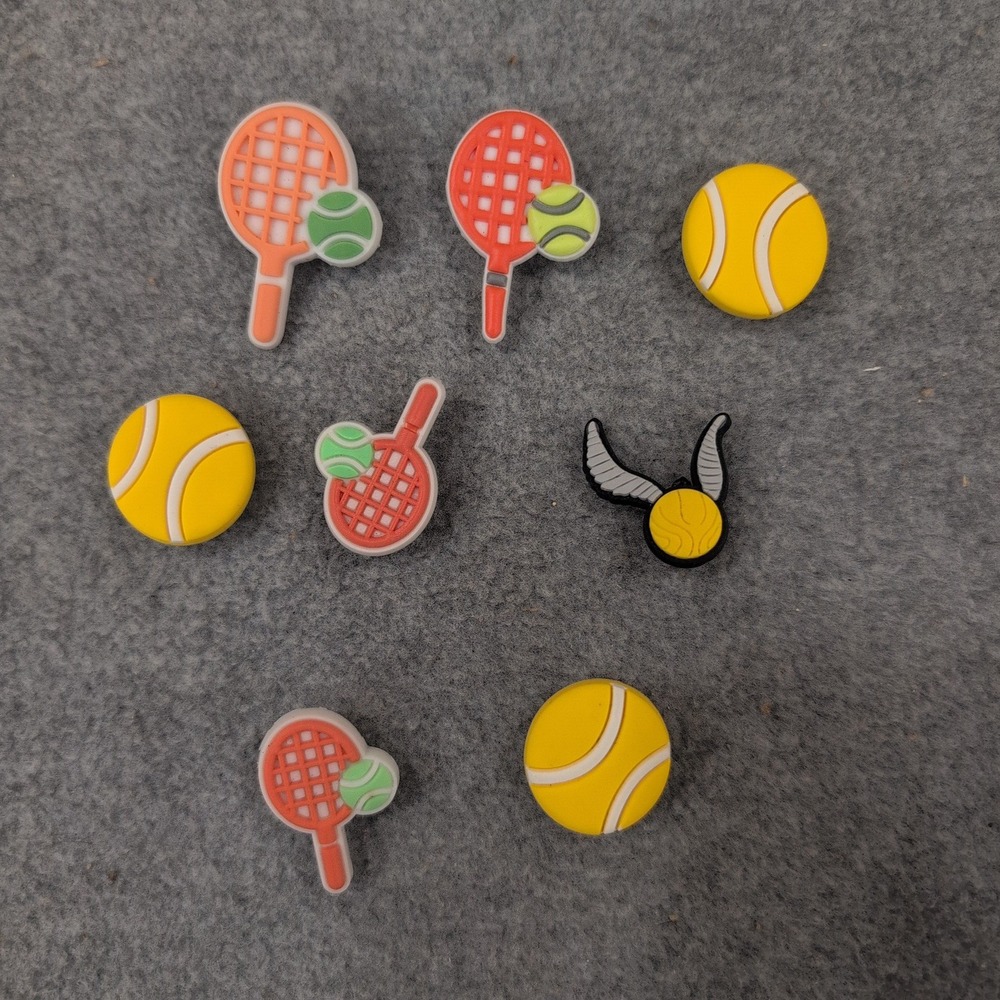 Tennis Racket Ball and Golden Snitch PVC Shoe Charms for Clogs Set of 8 - Picture 1 of 1